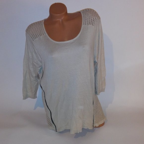 Lane Bryant Blouse Lightweight Sweater 14 16 Solid Beige Zipper Detail 3/4 Sleev - Picture 2 of 10